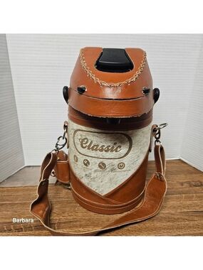 Vintage Classic Leather-Bound Brown and Cream Liquid Canister Bag